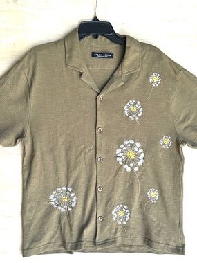 Rustic Souls Olive Green Short Sleeve Button-Up Shirt with Embroidery
